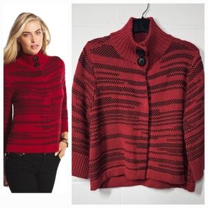 Chico's Kendra Cropped Dot Cardigan Sweater Women's M (1) Red Black *Flaw Read